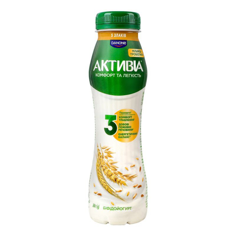 Біфідойогурт Активіа 5 злаків питний 1.5% ПЕТ 260г